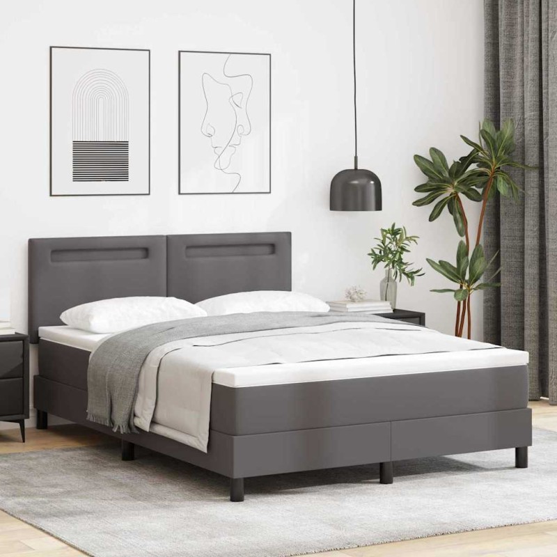 vidaXL Letto Box Spring con Materasso Grigio, 160x200 cm, Ecopelle