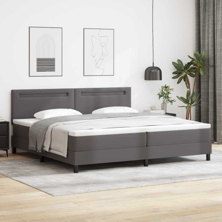 vidaXL Letto a box con materasso grigio, 200x200 cm, in pelle sintetica.