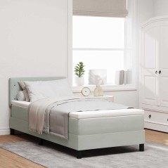 Letto Box Spring con Materasso Grigio Chiaro Singolo in Velluto