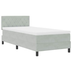 Letto Box Spring con Materasso Grigio Chiaro Singolo in Velluto