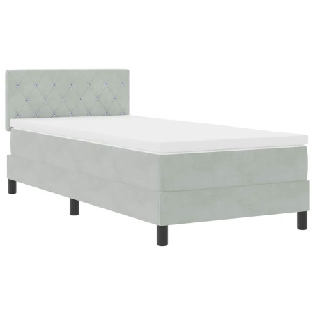 Letto Box Spring con Materasso Grigio Chiaro Singolo in Velluto