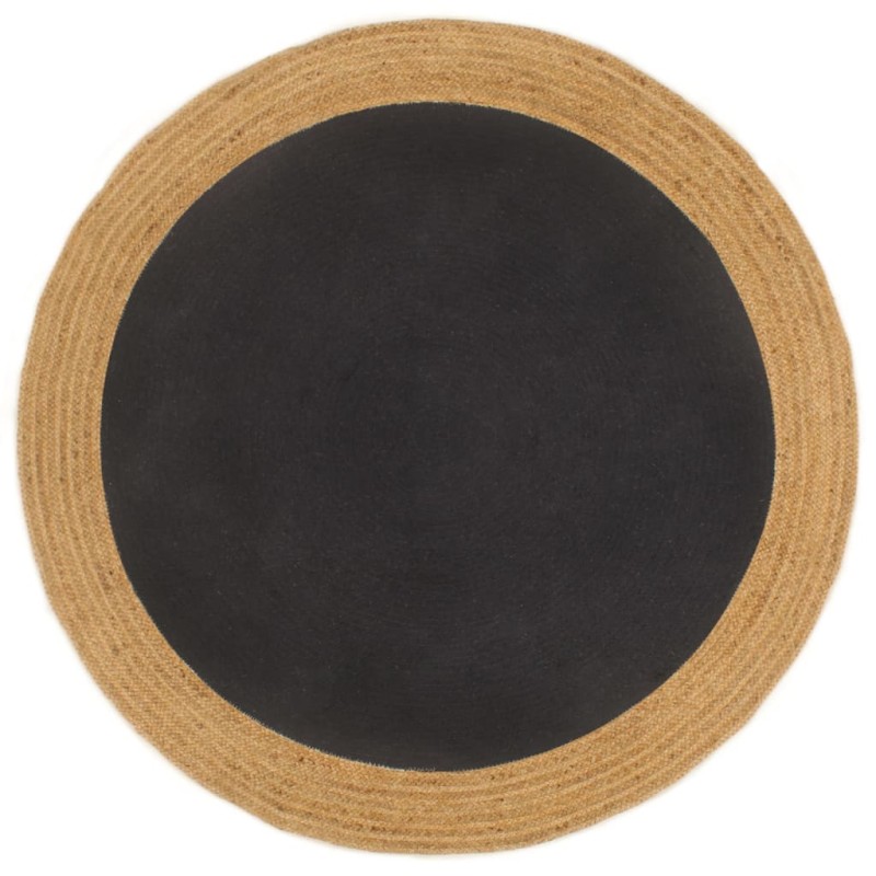 Tappeto Intrecciato Nero e Naturale 120cm Juta e Cotone Rotondo Tappeto Intrecciato Nero e Naturale 120cm Juta e Cotone Rotondo