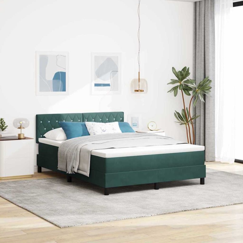 vidaXL Letto Box Spring con Materasso Verde Scuro 140x190 cm Velluto