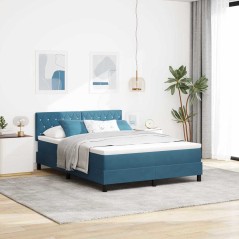 Letto con Rete a Molle e Materasso vidaXL Blu Scuro 140x190 cm in Velluto