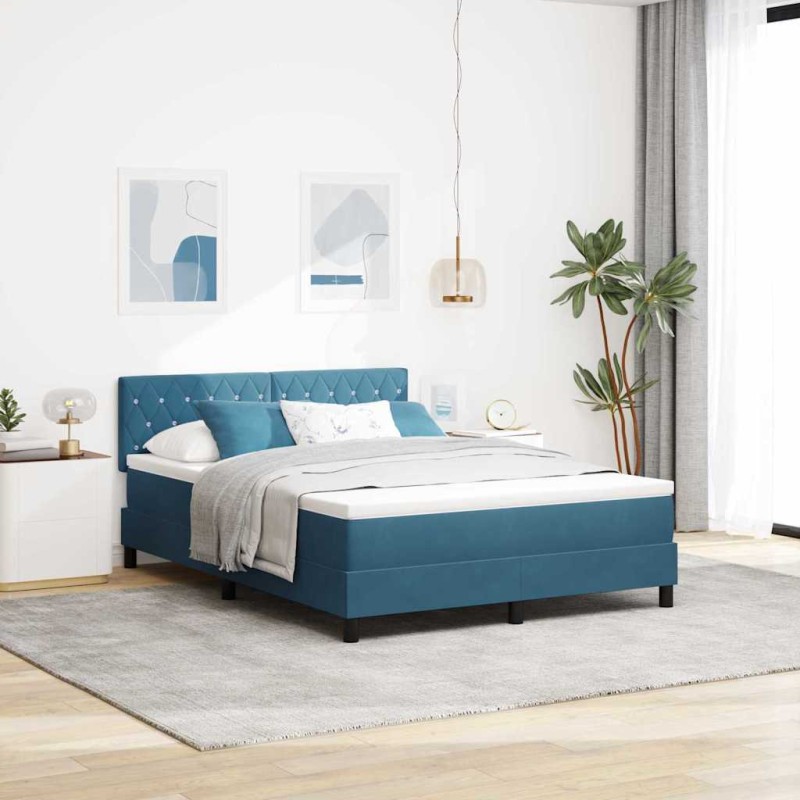 Letto con Rete a Molle e Materasso vidaXL Blu Scuro 140x190 cm in Velluto Letto con Rete a Molle e Materasso vidaXL Blu Scuro 140x190 cm in Velluto