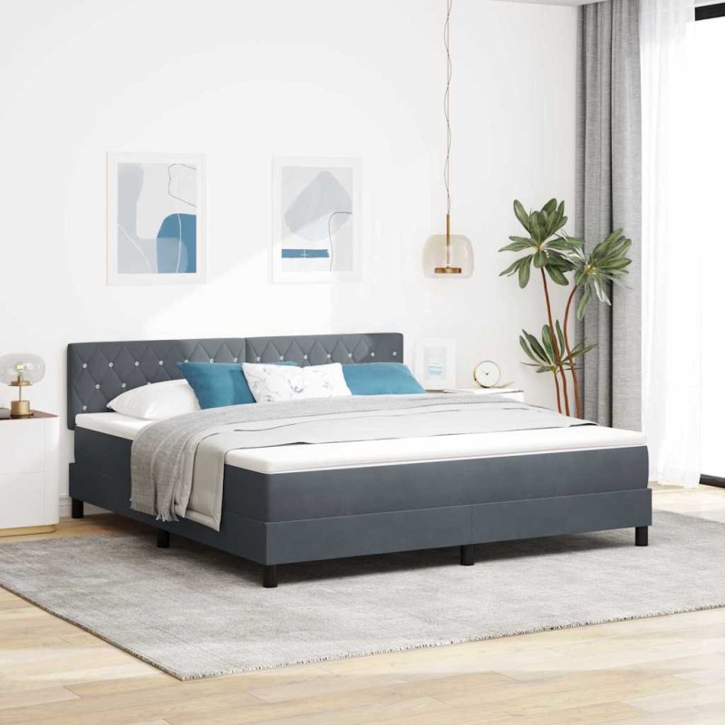 vidaXL Letto Box Spring con Materasso Grigio Scuro Super King in Velluto vidaXL Letto Box Spring con Materasso Grigio Scuro Super King in Velluto