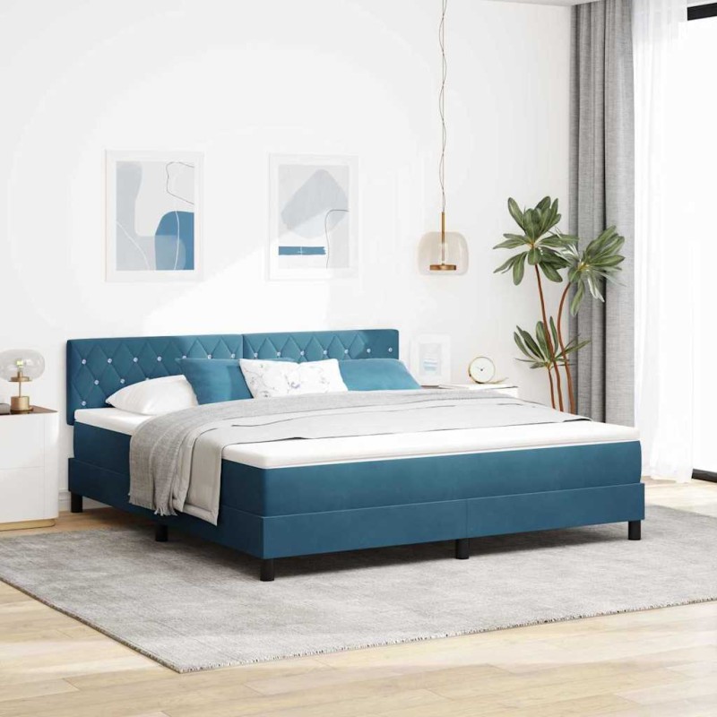 vidaXL Letto a Contenitore con Materasso Blu Scuro Super King in Velluto