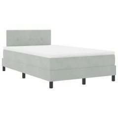 Letto Box Spring con Materasso Grigio Chiaro Matrimoniale Piccolo in Velluto