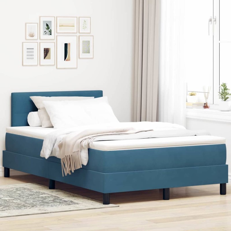 vidaXL Letto Box Spring con Materasso Blu Scuro Piccolo Doppio in Velluto vidaXL Letto Box Spring con Materasso Blu Scuro Piccolo Doppio in Velluto