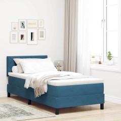 Letto Box Spring vidaXL con Materasso Blu Scuro Singolo in Velluto