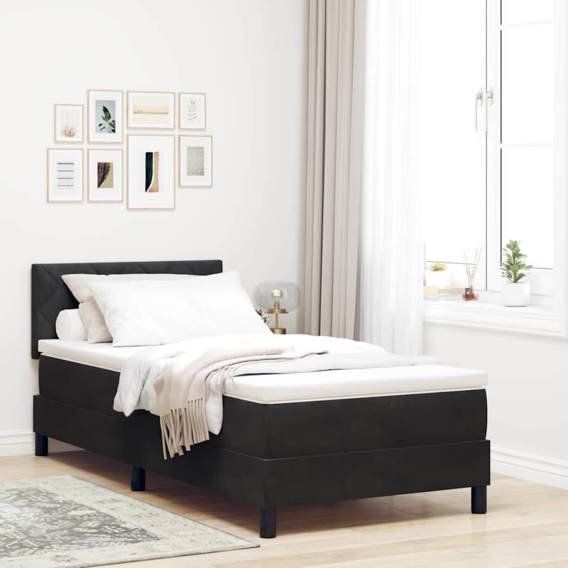 Letto a molle vidaXL con materasso Nero 90x200 cm Velluto Letto a molle vidaXL con materasso Nero 90x200 cm Velluto