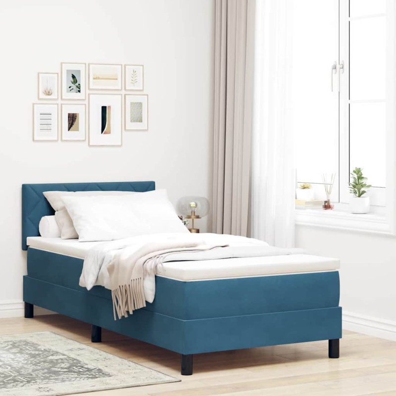 vidaXL Letto con rete a doghe e materasso Blu Scuro 100x200 cm in Velluto