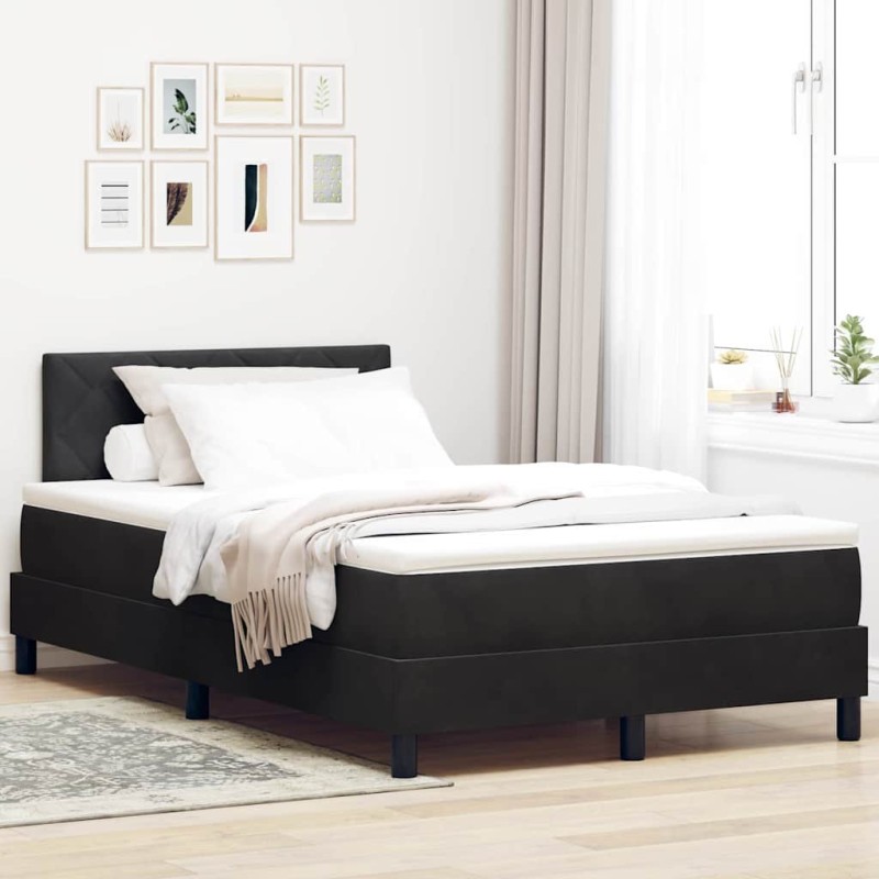 Letto Doppio Piccolo Box Spring con Materasso Nero in Velluto