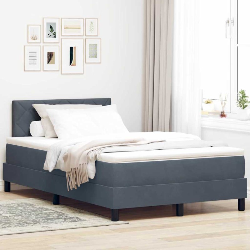 vidaXL Letto a Molle con Materasso Grigio Scuro 120x200 cm Velluto vidaXL Letto a Molle con Materasso Grigio Scuro 120x200 cm Velluto