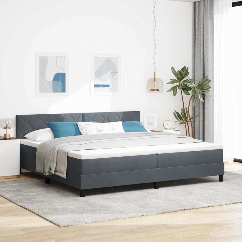 vidaXL Rete a Molle con Materasso Grigio Scuro 200x200 cm Velluto vidaXL Rete a Molle con Materasso Grigio Scuro 200x200 cm Velluto