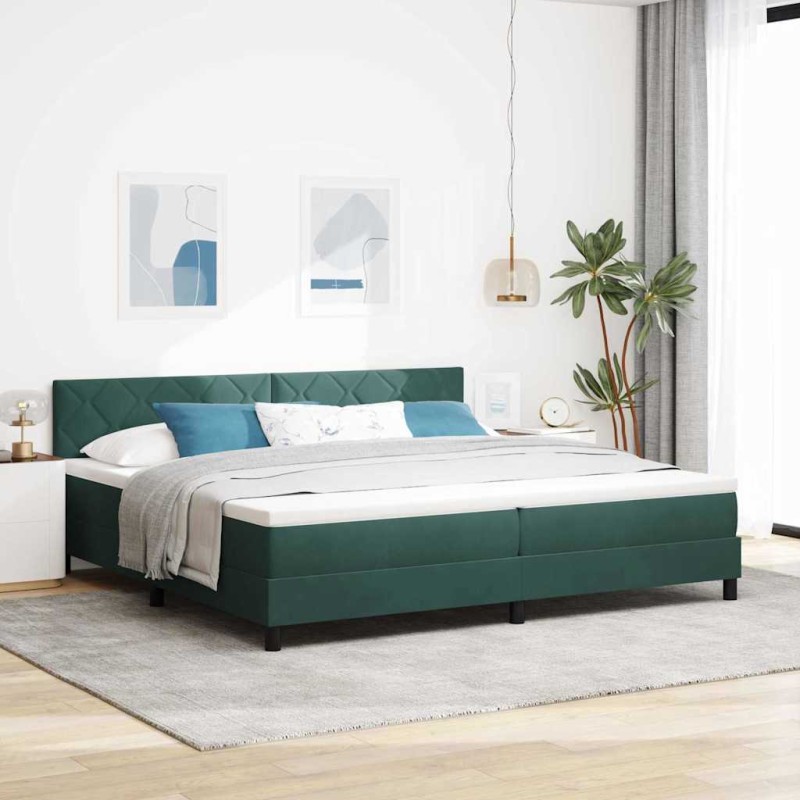 Letto Box Spring con Materasso Verde Scuro 200x200 cm in Velluto