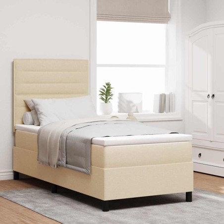 vidaXL Letto a molle con materasso crema 100x200 cm in tessuto