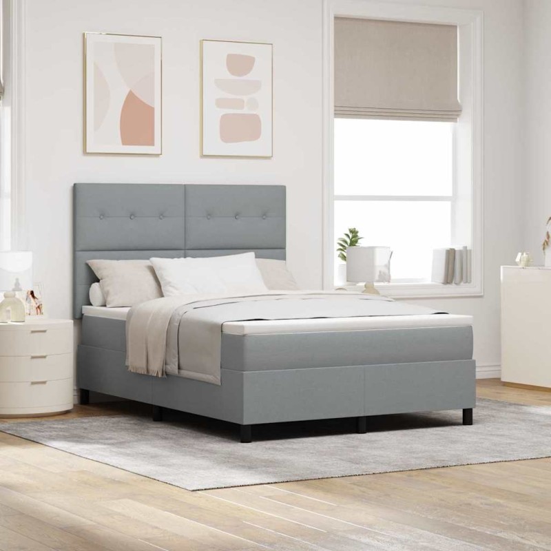 vidaXL Letto con box spring con materasso Grigio Chiaro 160x200 cm Tessuto vidaXL Letto con box spring con materasso Grigio Chiaro 160x200 cm Tessuto