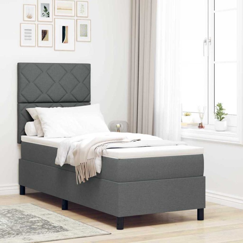vidaXL Letto con box spring con materasso grigio scuro 80x200 cm tessuto