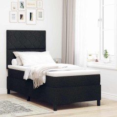 vidaXL Letto con rete con materasso nero singolo in tessuto