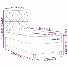 vidaXL Letto con Rete con Materasso Nero 100x200 cm Tessuto