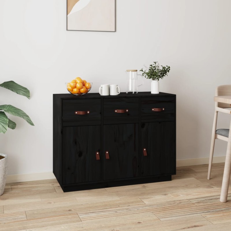 Credenza Nera 100x40x75 cm in Legno Massello di Pino Credenza Nera 100x40x75 cm in Legno Massello di Pino