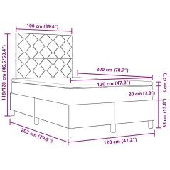 vidaXL Letto a rete con materasso nero 120x200 cm tessuto