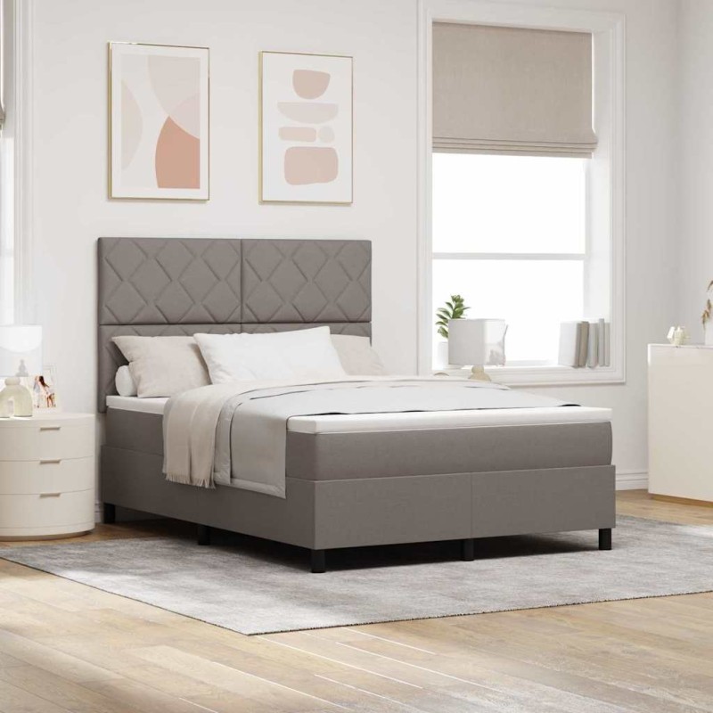 vidaXL Letto con Rete a Molle con Materasso Taupe 140x190 cm Tessuto vidaXL Letto con Rete a Molle con Materasso Taupe 140x190 cm Tessuto