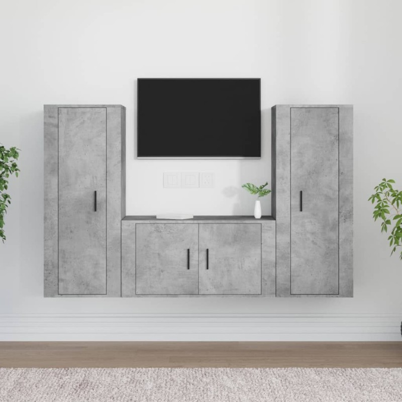 Set di Mobili Porta TV 3 pz Grigio Cemento in Legno Multistrato Set di Mobili Porta TV 3 pz Grigio Cemento in Legno Multistrato