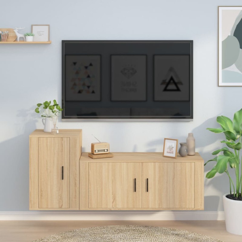 Set di Mobili Porta TV 2 pz Rovere Sonoma in Legno Multistrato Set di Mobili Porta TV 2 pz Rovere Sonoma in Legno Multistrato