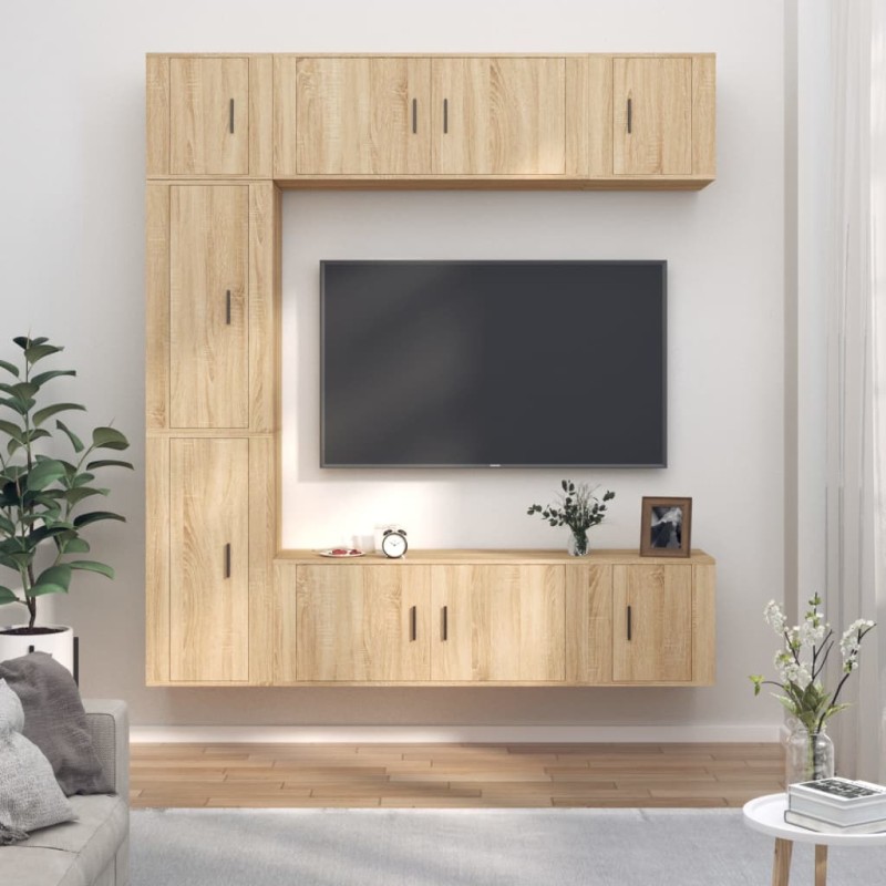 Set di Mobili Porta TV 7 pz Rovere Sonoma in Legno Multistrato Set di Mobili Porta TV 7 pz Rovere Sonoma in Legno Multistrato