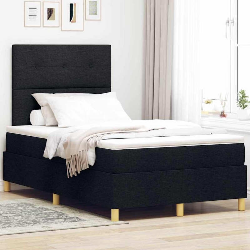 vidaXL Letto con box spring e materasso nero 120x200 cm tessuto