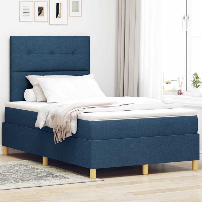 vidaXL Letto con Box Spring e Materasso Blu 120x200 cm Tessuto vidaXL Letto con Box Spring e Materasso Blu 120x200 cm Tessuto