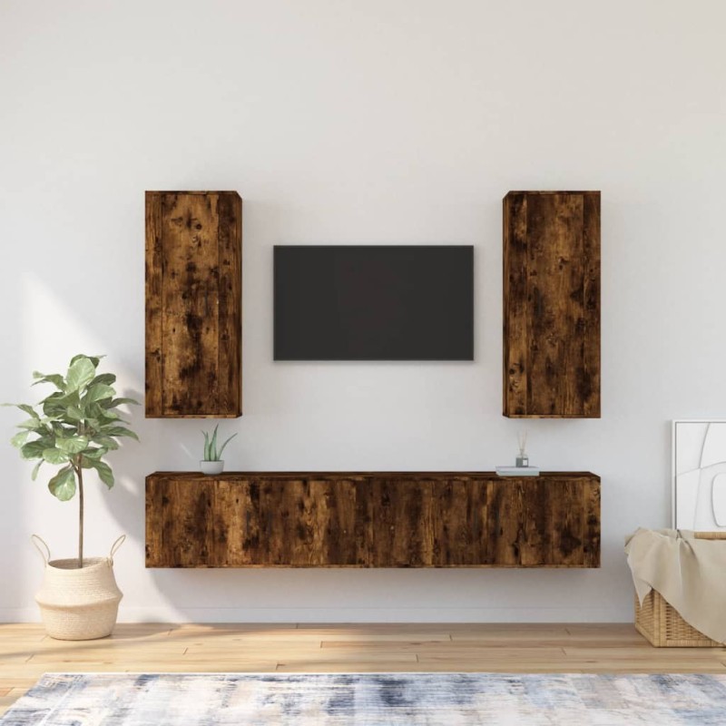 Set di Mobili Porta TV 4 pz Rovere Fumo in Legno Multistrato Set di Mobili Porta TV 4 pz Rovere Fumo in Legno Multistrato