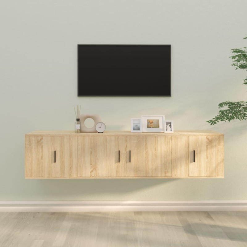 Set di Mobili Porta TV 3 pz Rovere Sonoma in Legno Multistrato Set di Mobili Porta TV 3 pz Rovere Sonoma in Legno Multistrato