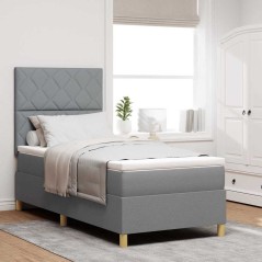 vidaXL Letto con rete a molle e materasso grigio chiaro 100x200 cm tessuto