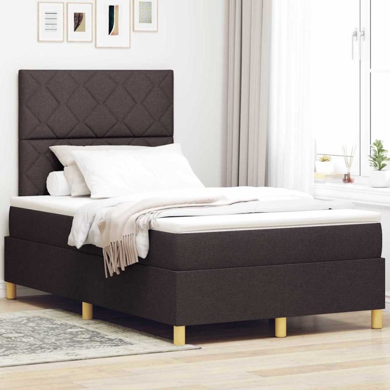 vidaXL Letto con Box Spring e Materasso Marrone Scuro 120x200 cm Tessuto vidaXL Letto con Box Spring e Materasso Marrone Scuro 120x200 cm Tessuto