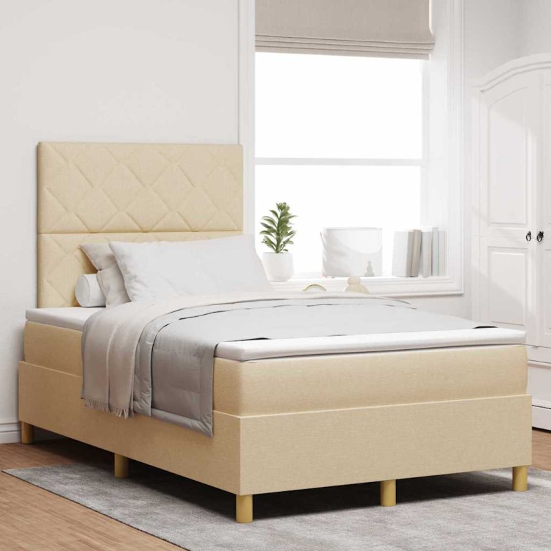 vidaXL Letto a contenitore con materasso crema 120x200 cm tessuto