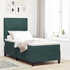 letto a box spring vidaXL con materasso verde scuro 90x200 cm in velluto