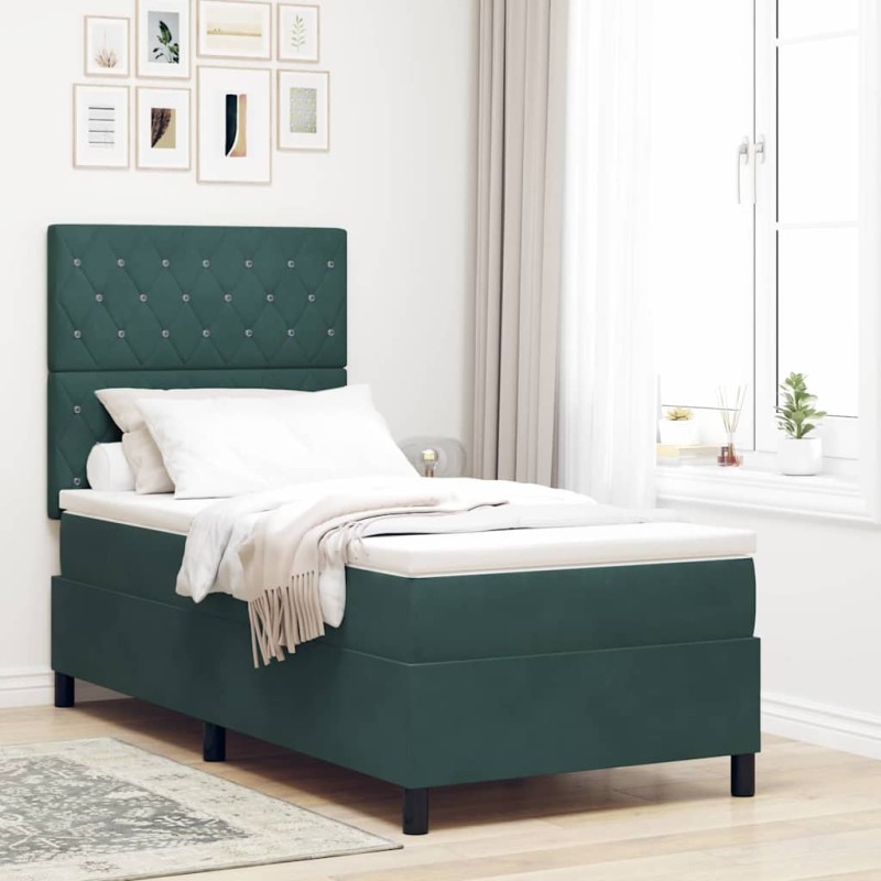 letto a box spring vidaXL con materasso verde scuro 90x200 cm in velluto letto a box spring vidaXL con materasso verde scuro 90x200 cm in velluto