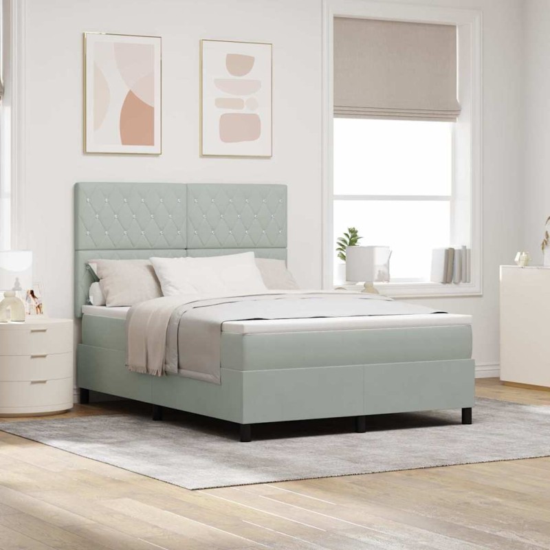 Letto Box Spring vidaXL con Materasso Grigio Chiaro 160x200 cm in Velluto
