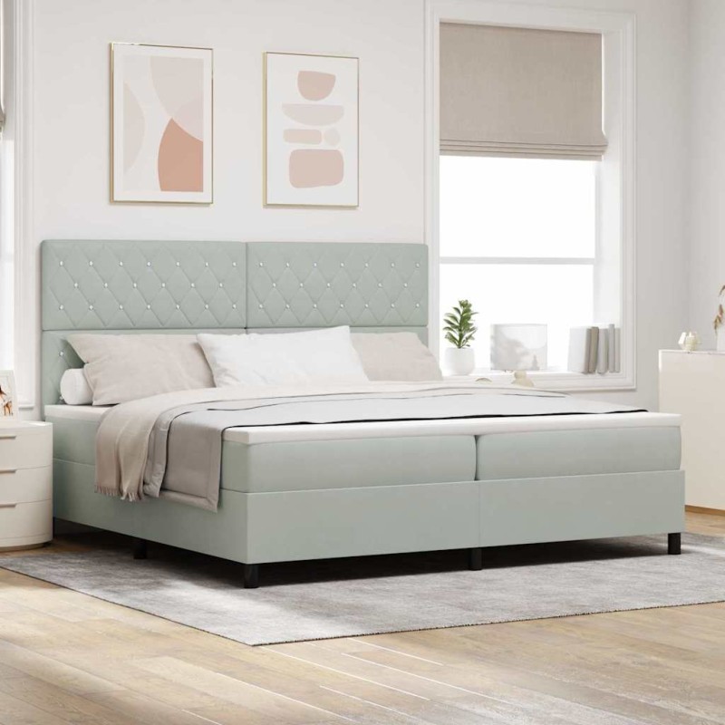 Letto a Molletta vidaXL con Materasso Grigio Chiaro 200x200 cm in Velluto Letto a Molletta vidaXL con Materasso Grigio Chiaro 200x200 cm in Velluto