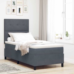Letto a Molle VidaXL con Materasso Grigio Scuro 100x200 cm in Velluto