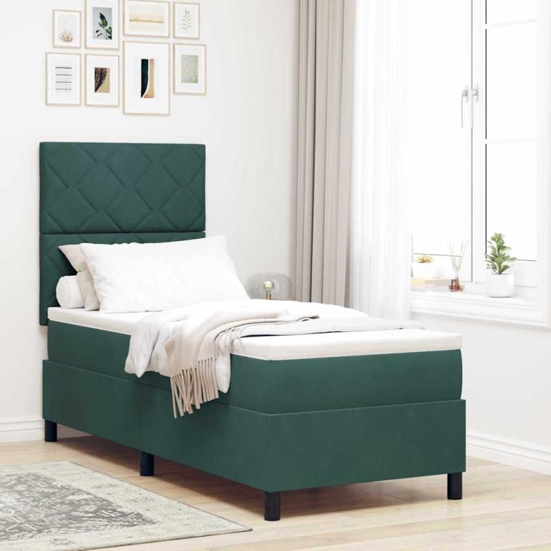 vidaXL Letto con Box Spring e Materasso Verde Scuro 80x200 cm Velluto vidaXL Letto con Box Spring e Materasso Verde Scuro 80x200 cm Velluto