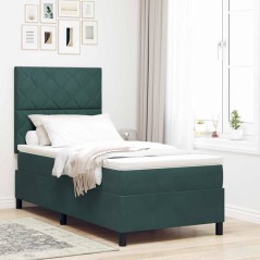 vidaXL Letto Box Spring con Materasso Verde Scuro Singolo in Velluto
