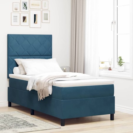 vidaXL Letto da Box Spring con Materasso Blu Scuro Singolo in Velluto