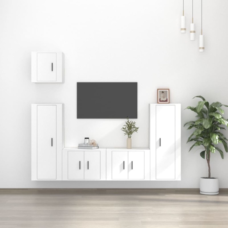 Set di Mobili Porta TV 5 pz Bianco in Legno Multistrato Set di Mobili Porta TV 5 pz Bianco in Legno Multistrato
