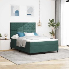 Letto Box Spring con Materasso Verde Scuro 140x190 cm in Velluto