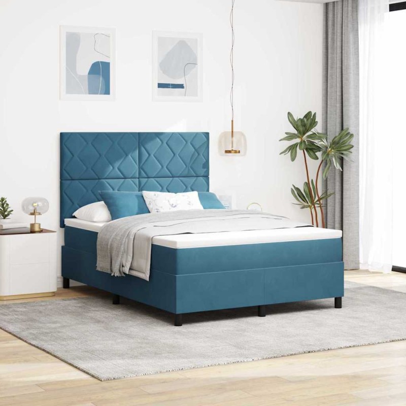 vidaXL Letto Box con Materasso Blu Scuro 140x190 cm Velluto vidaXL Letto Box con Materasso Blu Scuro 140x190 cm Velluto