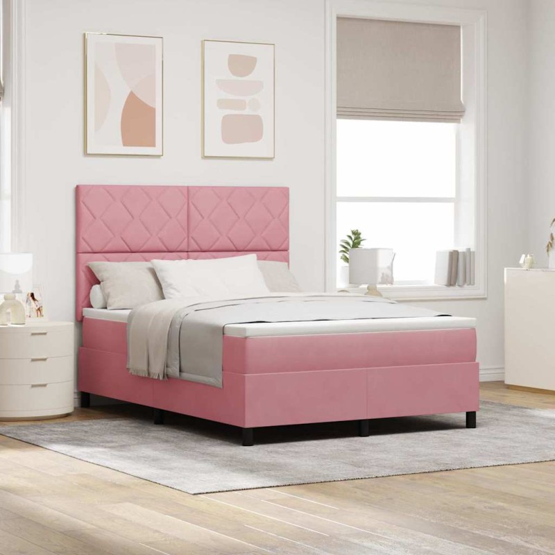 Rete a Doghe con Materasso vidaXL Rosa 140x190 cm Velluto